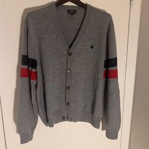 Brooks Brothers Gray Cardigan with Red and Blue Accents